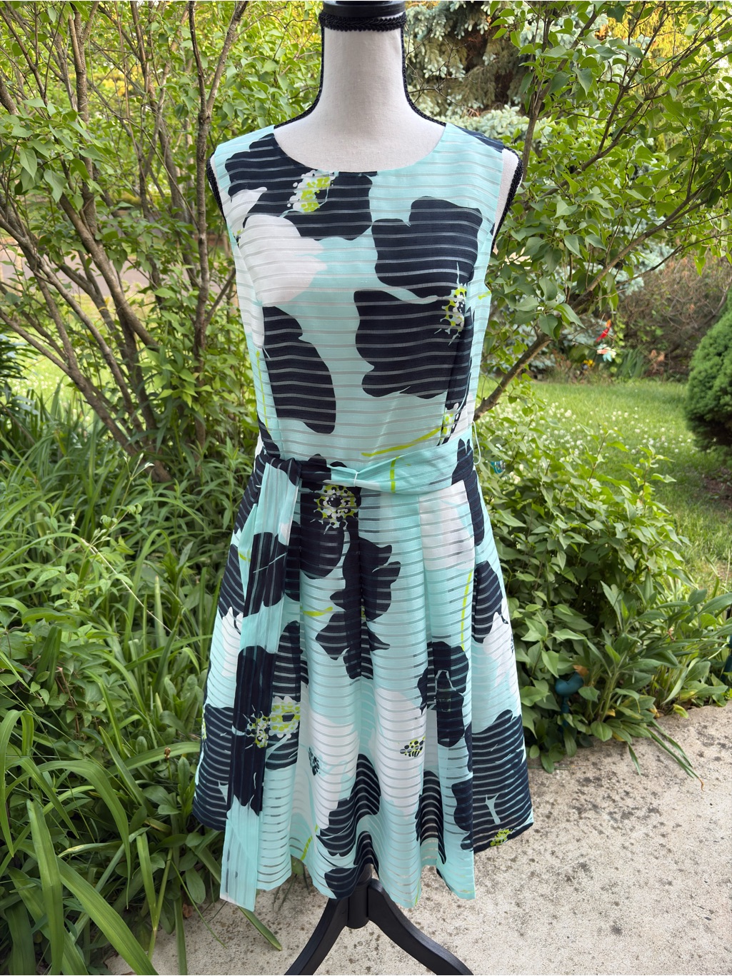 Tommy Hilfiger Light Aqua And Navy Dress With Subtle Stripe Lining